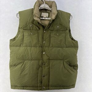 J.CREW Down Puffer Vest Mens Sz L Army Green Cotton Pockets Snap Front Mock Neck